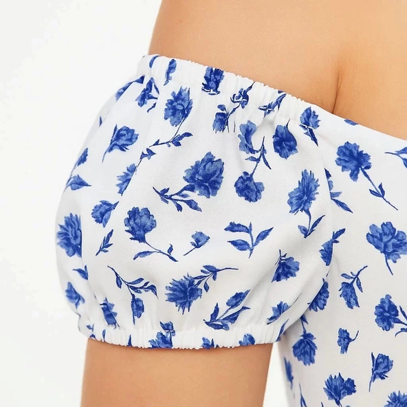 Bardot Omuzu Acık Çiçek Desenli Elbise - Desenli - Resim 4