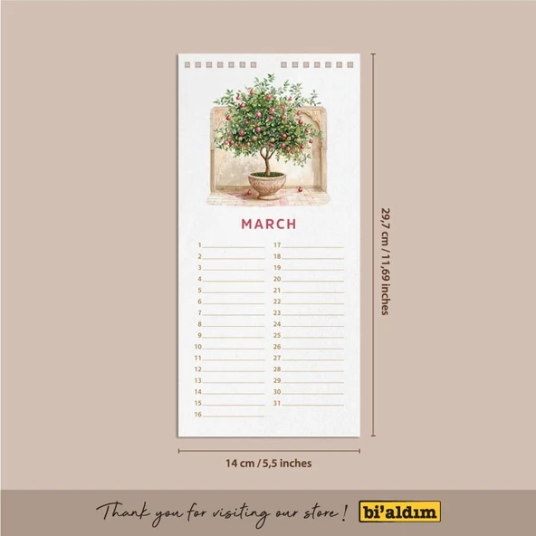 Zamansız Doğum Günü Takvimi, Fas Manzaralı Dekoratif Takvim, 14 x 29,7 cm, 12 Aylık Tarihsiz Sürekli Takvim, Aylık Planl - Resim 5