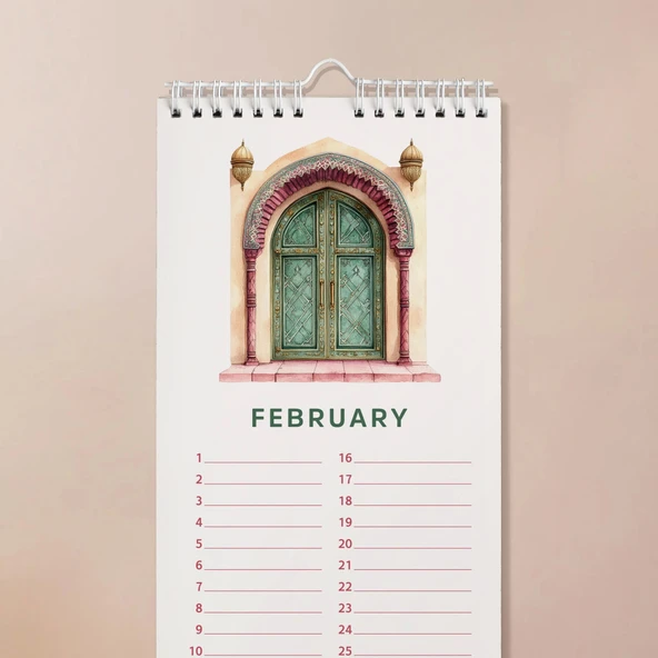 Zamansız Doğum Günü Takvimi, Fas Manzaralı Dekoratif Takvim, 14 x 29,7 cm, 12 Aylık Tarihsiz Sürekli Takvim, Aylık Planl - Resim 2
