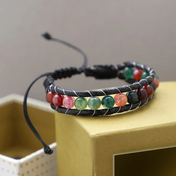 Çakra Doğaltaş Çelik Tel Örgülü Makrome Bileklik 31832B5D4 - Resim 4