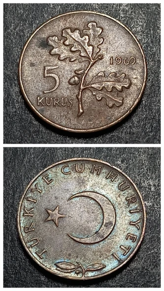 Escoines 3996368ab82394006a 1969 Bronz 5kuruş çt+ para ürün görseli 1