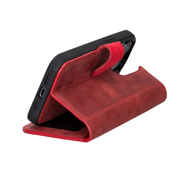 Apple iPhone 13 Pro Uyumlu Deri Cüzdanlı Kılıf Liluri G4 Kırmızı - Resim 3