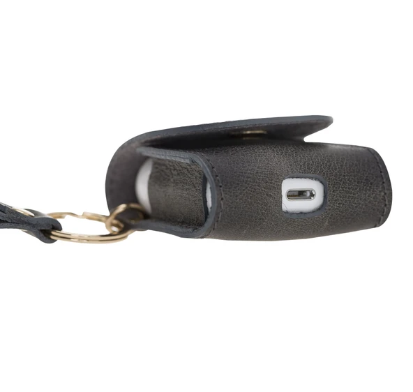 Apple AirPods 2.nesil Uyumlu Deri Kılıf Mai Snap TN18 Gri - Resim 4