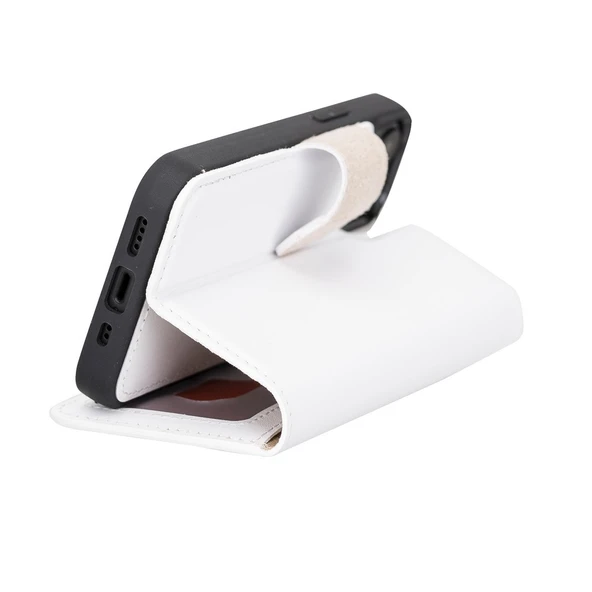 Apple iPhone 13 Mini Uyumlu Deri Cüzdanlı Kılıf F3 Beyaz - Resim 3