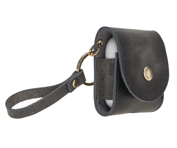 Apple AirPods 2.nesil Uyumlu Deri Kılıf Mai Snap TN18 Gri - Resim 3