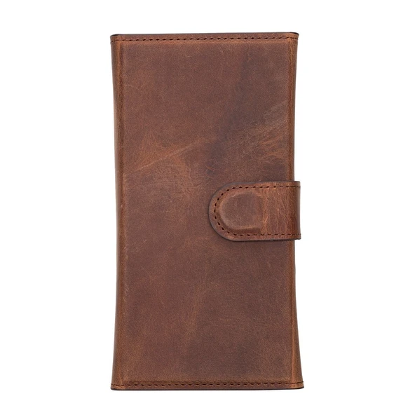 Apple iPhone 13 Mini Uyumlu Deri Cüzdanlı Kılıf Santa G2 Kahve - Resim 3