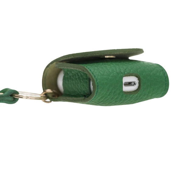 Apple AirPods 2.nesil Uyumlu Deri Kılıf Mai Snap ERC4 Yeşil - 4