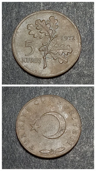 Escoines 3996368ab89ded50cb 1972 bronz 5kuruş çt para ürün görseli 1