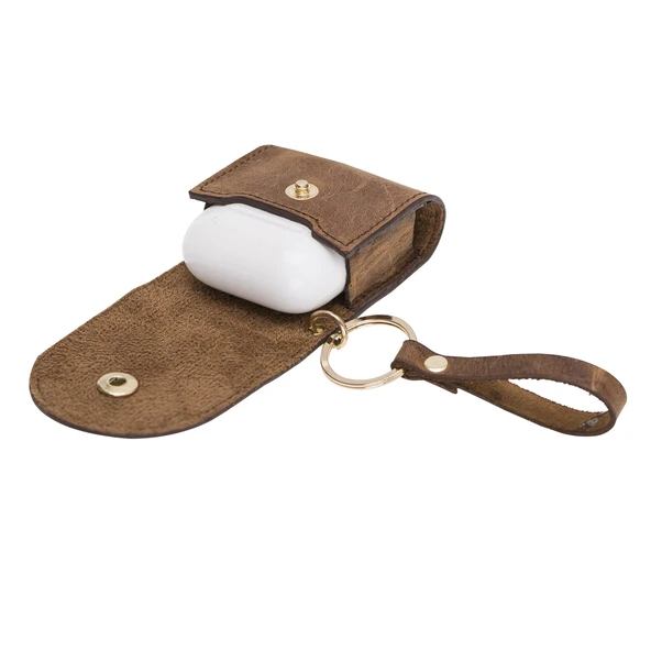 Apple AirPods 2.nesil Uyumlu Deri Kılıf Mai Snap G2 Antik Kahve - 5