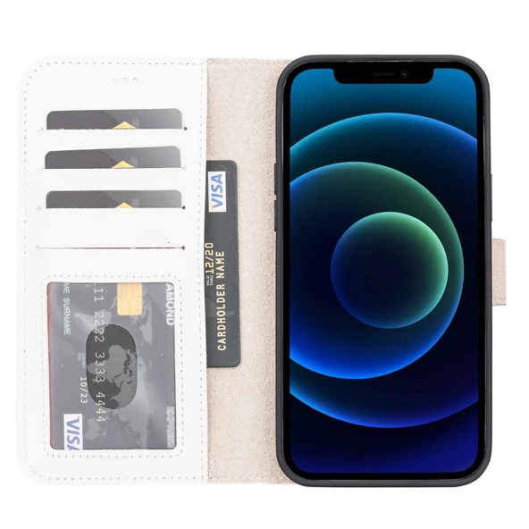 Apple iPhone 13 Pro Max Uyumlu Deri Cüzdanlı Kılıf F3 Beyaz - Resim 2