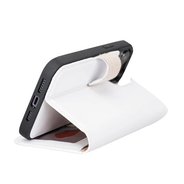 Apple iPhone 13 Pro Max Uyumlu Deri Cüzdanlı Kılıf F3 Beyaz - Resim 3