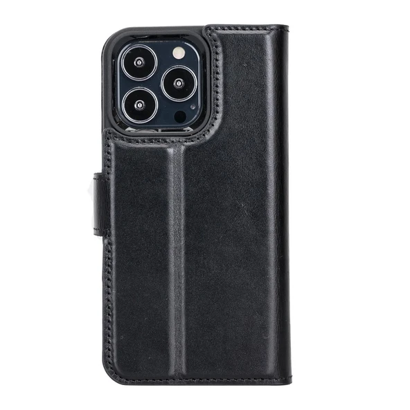 Apple iPhone 13 Pro Uyumlu Deri Cüzdanlı Kılıf RST1 Siyah - 4