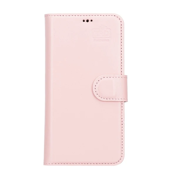 Apple iPhone 13 Uyumlu Deri Cüzdanlı Kılıf NU2 Pembe - Resim 4