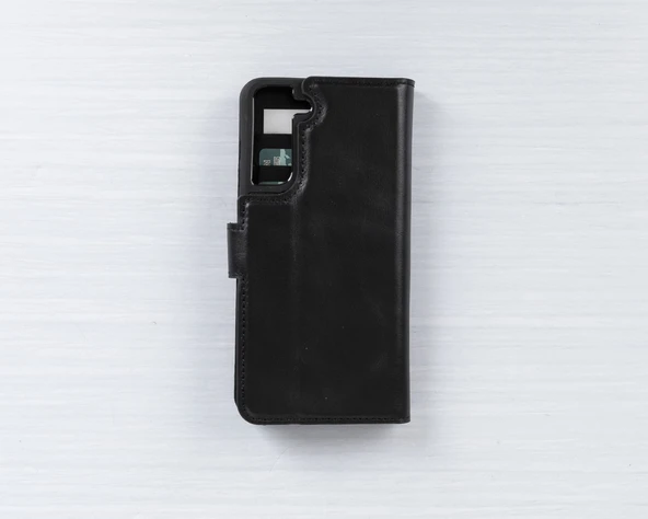 Samsung Galaxy S21 FE Uyumlu Deri Cüzdanlı Kılıf RST1 Siyah - Resim 2