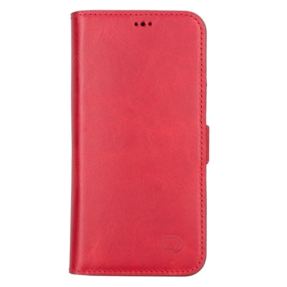 Apple iPhone 13 Pro Uyumlu Deri Cüzdanlı Kılıf Nar Çiçeği - Resim 2