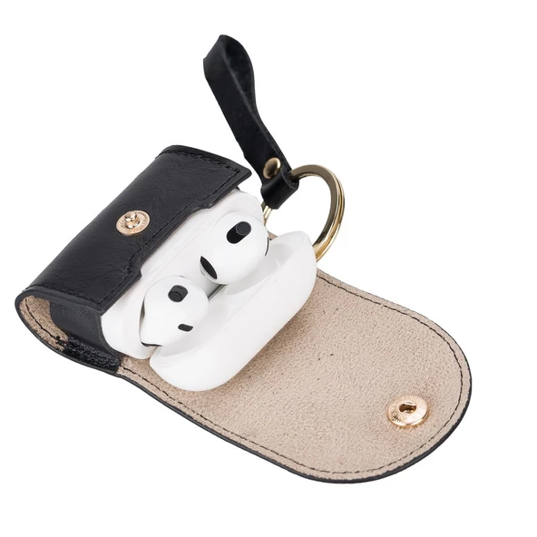 Apple AirPods 3.nesil Uyumlu Deri Kılıf Mai Snap RST1 Siyah - 4