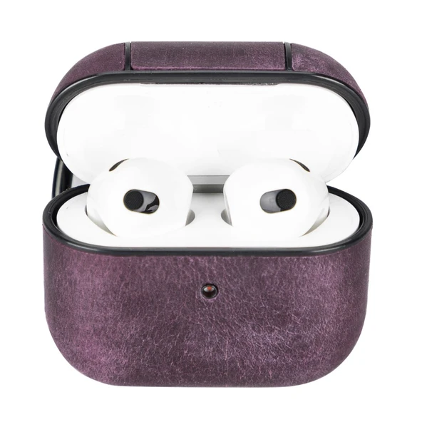 Apple AirPods 3.nesil Uyumlu Deri Kılıf Juni AA7 Mor ürün görseli