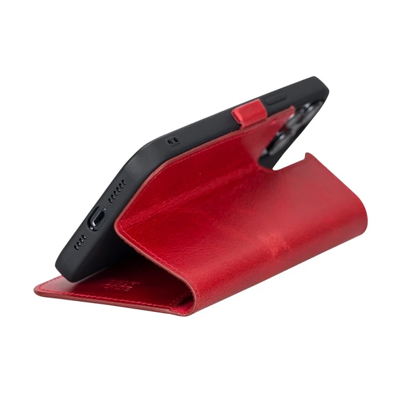 Apple iPhone 13 Pro Max Uyumlu Deri Cüzdanlı Kılıf Nar Çiçeği - Resim 4