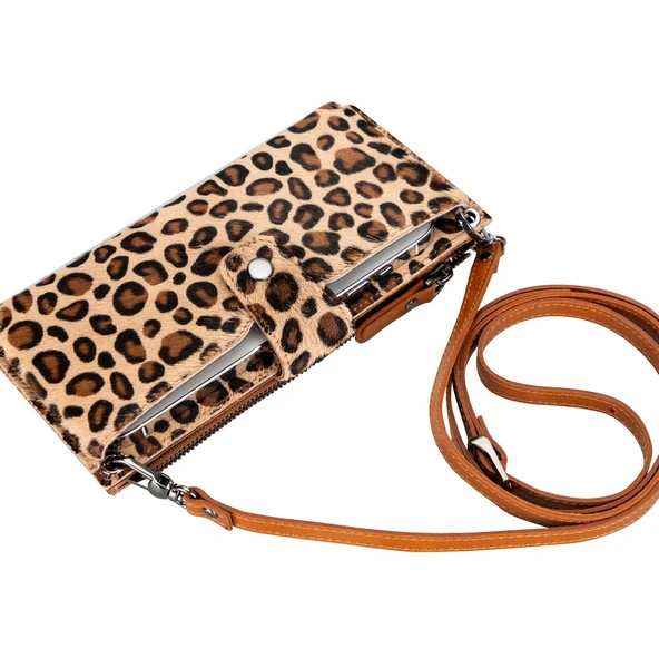 Lozan Strap 6.5 inch Uyumlu Deri Kartlıklı Kılıf LEO1 Leopar - Resim 2