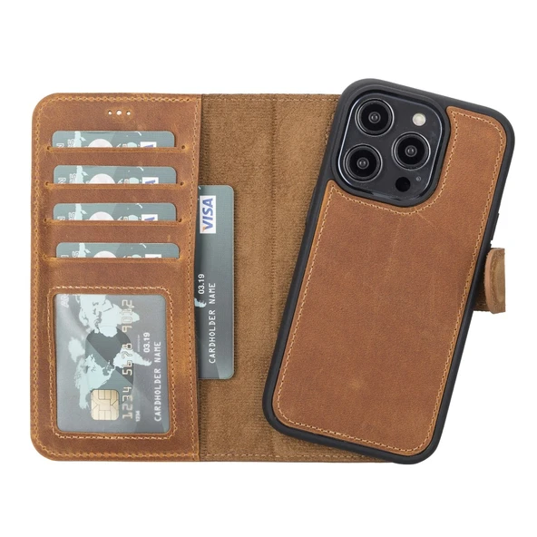 Apple iPhone 14 Pro Uyumlu Deri Cüzdanlı Kılıf MWWN G19 Taba ürün görseli