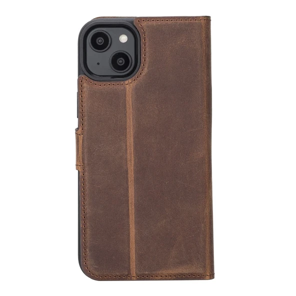 Apple iPhone 14 Plus Uyumlu Deri Cüzdanlı Kılıf MWWN G2 Kahve - Resim 5
