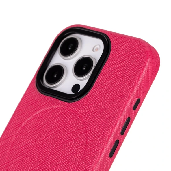 Apple iPhone 16 Pro Max uyumlu, Hakiki Deri, El Yapımı Kılıf, Pembe - 3