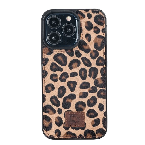Apple iPhone 13 Pro Uyumlu Deri Cüzdanlı Kılıf Leopar Desen - Resim 5