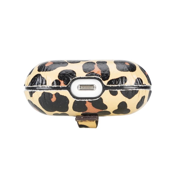 Apple AirPods 3.nesil Uyumlu Deri Kılıf Juni LEO-NE Leopar - 5