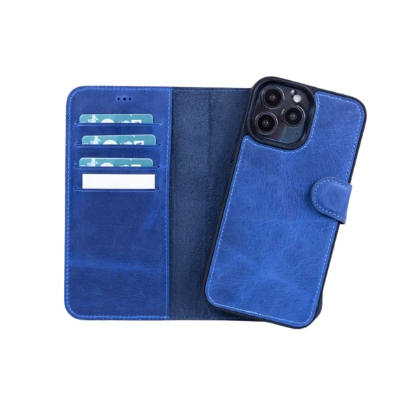 Apple iPhone 13 Pro Uyumlu Deri Cüzdanlı Kılıf Lacivert ürün görseli