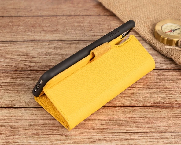 Apple iPhone 11 Pro Max Uyumlu Deri Cüzdanlı Kılıf FL12 Sarı - 3