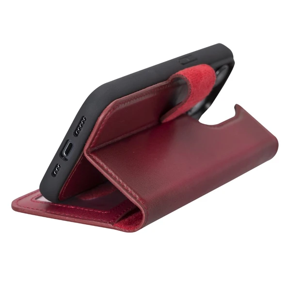 Apple iPhone 14 Pro Uyumlu Deri Cüzdanlı Kılıf MWWN V4EF Kırmızı - Resim 2