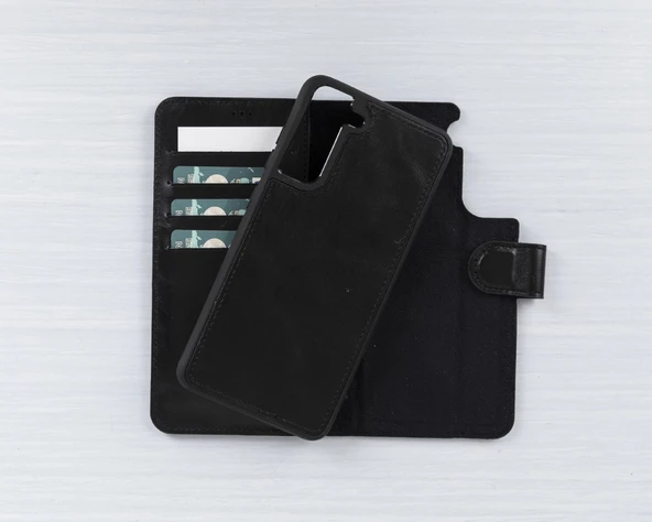 Samsung Galaxy S21 FE Uyumlu Deri Cüzdanlı Kılıf RST1 Siyah - Resim 3