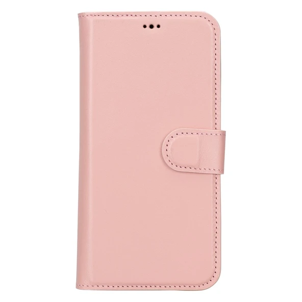 Apple iPhone 15 Pro Max Uyumlu Deri Cüzdanlı Kılıf MWWN NU2 Pembe - Resim 4