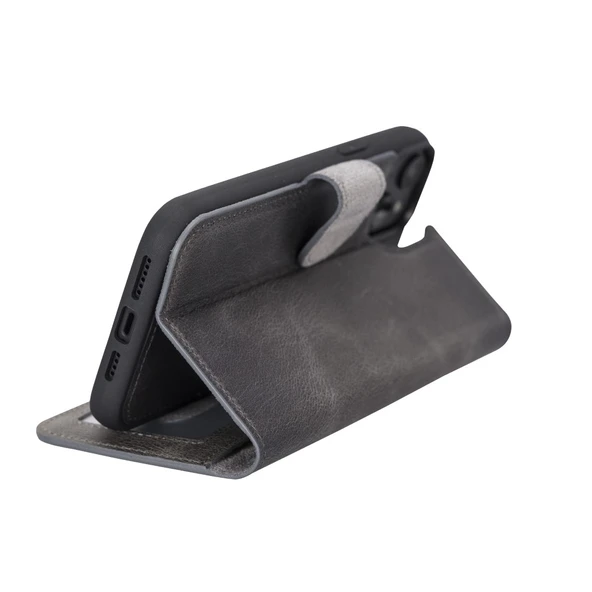 Apple iPhone 14 Plus Uyumlu Deri Cüzdanlı Kılıf MWWN VS4EF Gri - 2