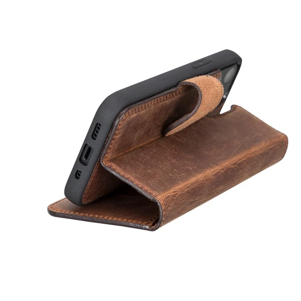 Apple iPhone 12 mini Uyumlu Deri Cüzdanlı Kılıf G2 Antik Kahve - Resim 3