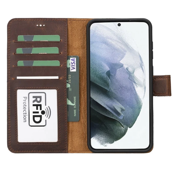 Samsung Galaxy S23 Plus Uyumlu Deri Cüzdanlı Kılıf G2 Kahve - Resim 5