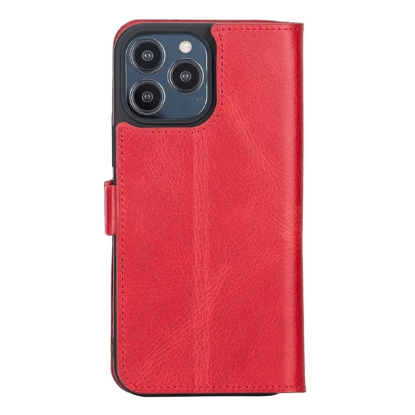 Apple iPhone 13 Pro Max Uyumlu Deri Cüzdanlı Kılıf Nar Çiçeği - Resim 3