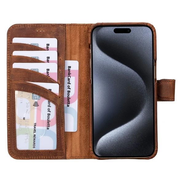 Apple iPhone 15 Pro Uyumlu Deri Cüzdanlı Kılıf F360 G2 - Resim 5