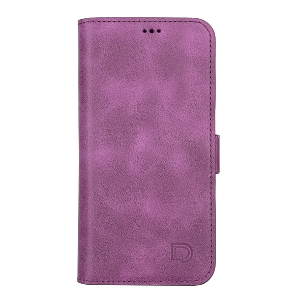 Apple iPhone 13 Pro Uyumlu Deri Cüzdanlı Kılıf Rustik Mor - Resim 2