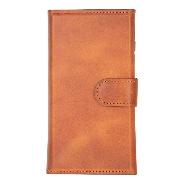 Samsung Galaxy S25 uyumlu, Hakiki Deri, El Yapımı, Cüzdanlı Kılıf, Gölgeli Kahve - Resim 4