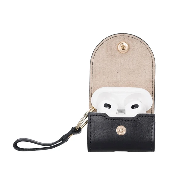 Apple AirPods 3.nesil Uyumlu Deri Kılıf Mai Snap RST1 Siyah - 3