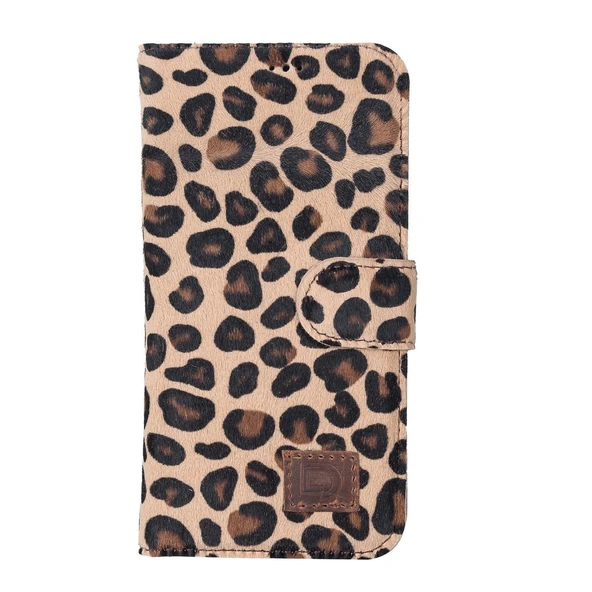 Apple iPhone 13 Pro Uyumlu Deri Cüzdanlı Kılıf Leopar Desen - Resim 2