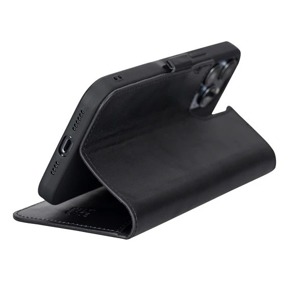 Apple iPhone 13 Pro Max Uyumlu Deri Cüzdanlı Kılıf Siyah - 2