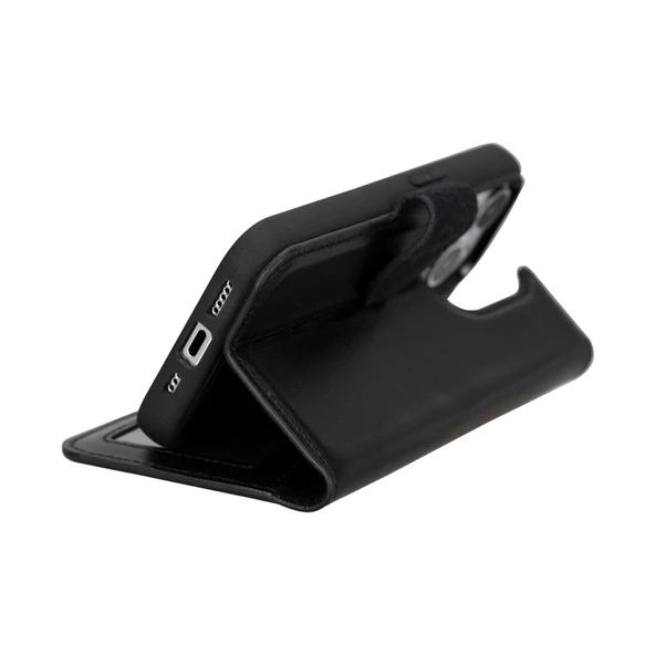 Apple iPhone 15 Pro Uyumlu Deri Cüzdanlı Kılıf MWWN RST1 Siyah - Resim 3