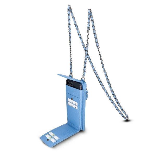 Avjin 6.9 inch Uyumlu Deri Kılıf Cüzdan Askılı ERC8 Mavi ürün görseli