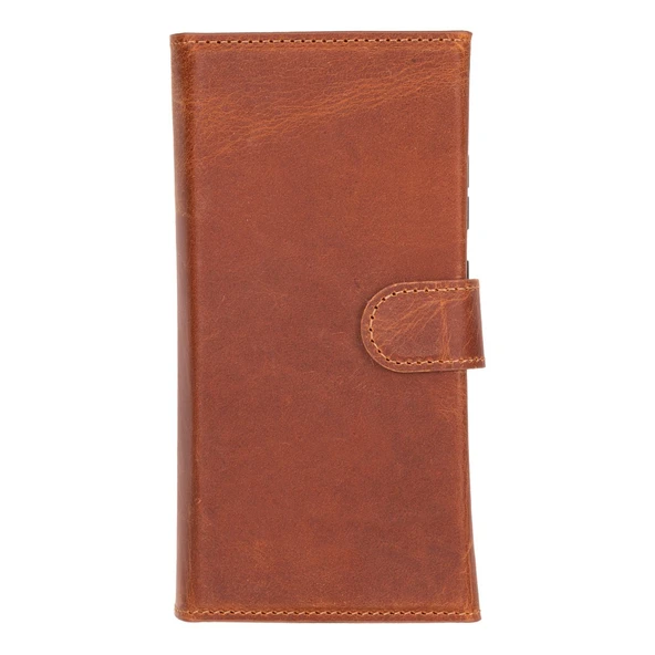 Samsung Galaxy S25 Ultra uyumlu, Hakiki Deri, El Yapımı, Cüzdanlı Kılıf, Karamel - Resim 3