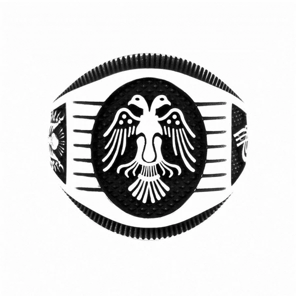 Çiftbaşlı Selçuklu Kartalı 925 Ayar Gümüş Yüzük - Resim 5