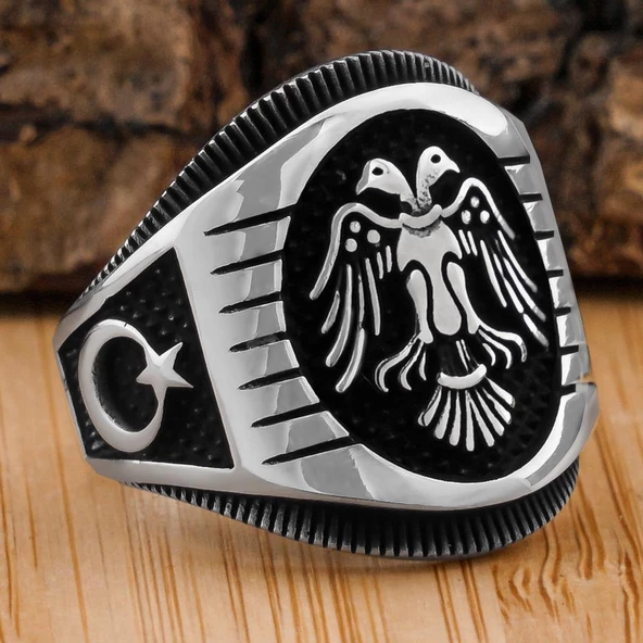 Çiftbaşlı Selçuklu Kartalı 925 Ayar Gümüş Yüzük ürün görseli