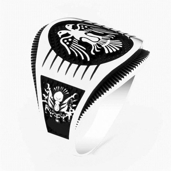 Çiftbaşlı Selçuklu Kartalı 925 Ayar Gümüş Yüzük - Resim 4