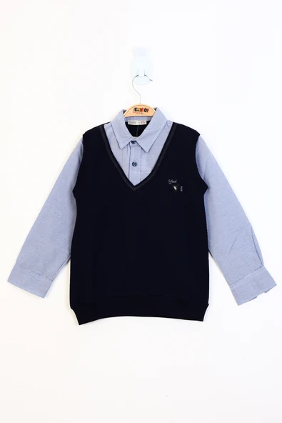 Toontoy Erkek Çocuk Gömlek Yaka Okul Düğmeli Sweatshirt